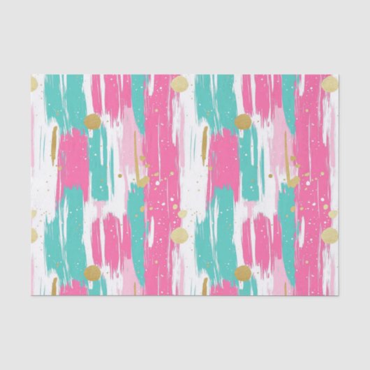 Munt, Roze, Wit & Goud Abstracte penseelstreken Tissuepapier (Voorkant)