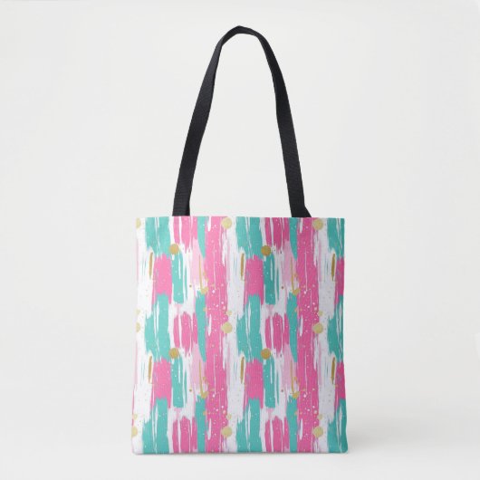 Munt, Roze, Wit & Goud Abstracte penseelstreken Tote Bag (Voorkant)