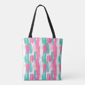 Munt, Roze, Wit & Goud Abstracte penseelstreken Tote Bag (Achterkant)