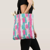 Munt, Roze, Wit & Goud Abstracte penseelstreken Tote Bag (Dichtbij)