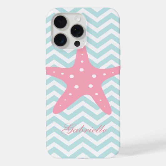 Munt & Roze Zigzag Pattern Starfish iPhone Hoesje (Achterkant)