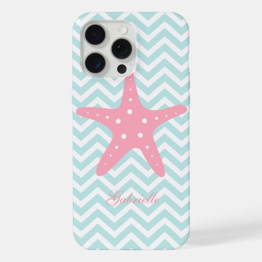 Munt & Roze Zigzag Pattern Starfish iPhone Hoesje (Achterkant)
