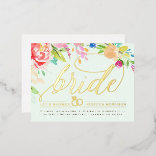 Munt   Rozen en Vrijgezellenfeest met gouden diama Folie Uitnodiging Briefkaart