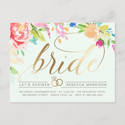 Munt | Rozen en Vrijgezellenfeest met gouden diama Uitnodiging Briefkaart (Voorkant)