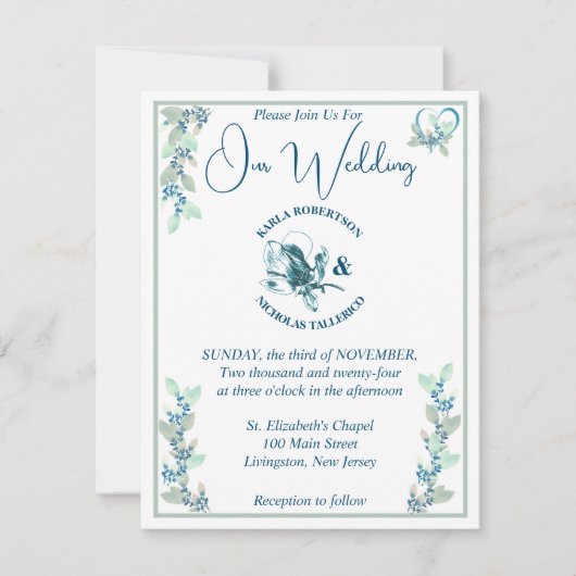 Munt, Salie, en Witte Bloemen Huwelijk Kaart (Voorkant)