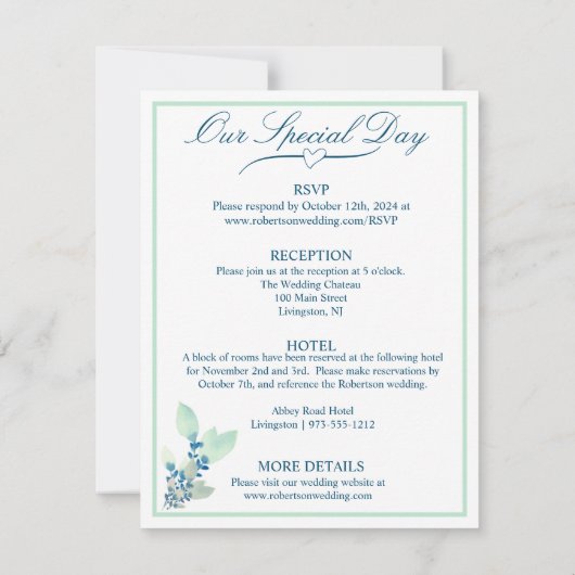 Munt, Salie, en Witte Bloemen Huwelijk Kaart (Achterkant)