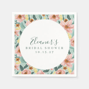 Munt Salie Roze Bloemig Script Bruiloft Feest Cust Servet