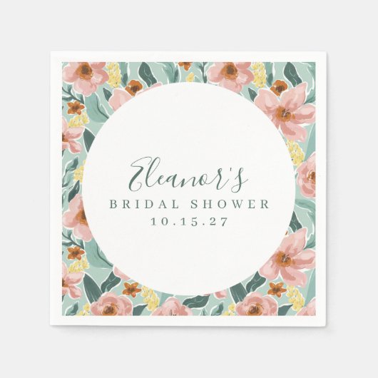 Munt Salie Roze Bloemig Script Bruiloft Feest Cust Servet (Voorkant)
