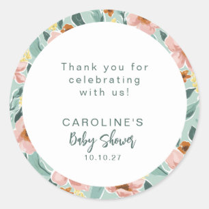 Munt Salie Roze Bloemige Aangepaste Baby Shower Be Ronde Sticker