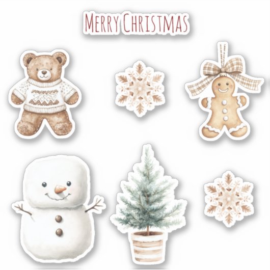 Munt Schattige Kerstman Sneeuwman Sticker (Voorkant)