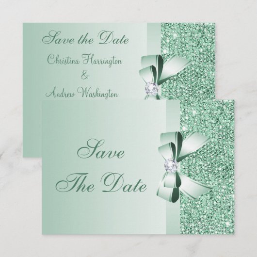Munt Sequins, Strik & Diamant Save the Date Trouwk (Voorkant / Achterkant)