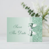 Munt sequins, strik en diamant Save the Date Huwel (Staand voorkant)