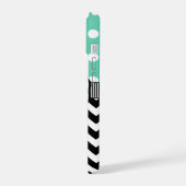 Munt Stippen Zwarte Chevron Monogram iPhone 15 Case (Linkerkant)