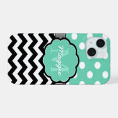 Munt Stippen Zwarte Chevron Monogram iPhone 15 Case (Achterkant horizontaal)