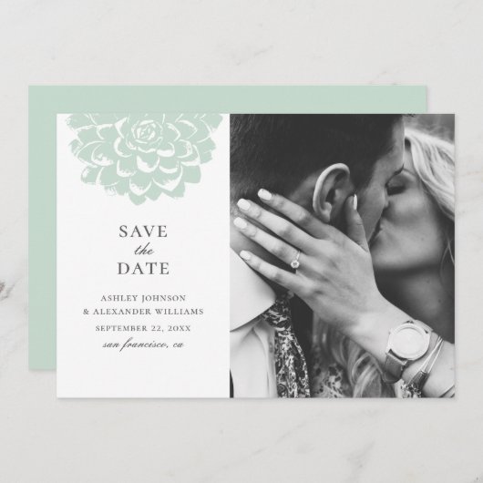 Munt succulent. Moderne cactus bruiloft. Bloemig Save The Date (Voorkant / Achterkant)