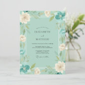 Munt Teal Ranunculus Eucalyptus Bruiloft Kaart (Staand voorkant)