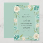 Munt Teal Ranunculus Eucalyptus Bruiloft Kaart (Voorkant / Achterkant)