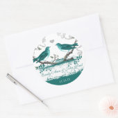 Munt Teal Romantische Rustieke Liefdesvogel Bruilo Ronde Sticker (Envelop)