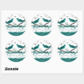 Munt Teal Romantische Rustieke Liefdesvogel Bruilo Ronde Sticker (Vel)