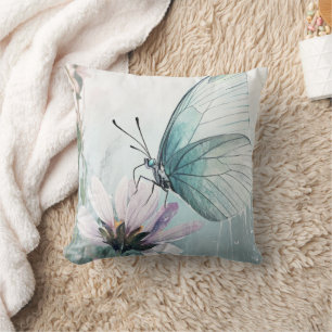 Munt Teal Vlinder Zachte Pastel Bloemen Kussen