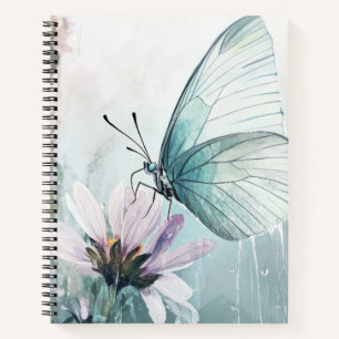 Munt Teal Vlinder Zachte Pastel Bloemen Notitieboek