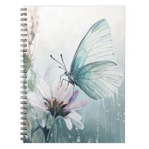 Munt Teal Vlinder Zachte Pastel Bloemen Notitieboek