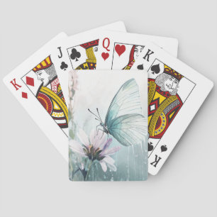 Munt Teal Vlinder Zachte Pastel Bloemen Pokerkaarten