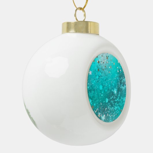 Munt Turquoise Folie Achtergrond Keramische Bal Ornament (Links)
