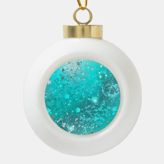 Munt Turquoise Folie Achtergrond Keramische Bal Ornament (Voorkant)