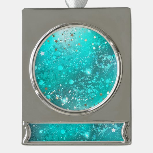 Munt Turquoise Folie Achtergrond Verzilverd Banner Ornament (Voorkant)