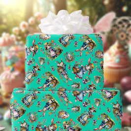 Munt Vintage Waterverf Paashaas Eieren Bloemig  Cadeaupapier