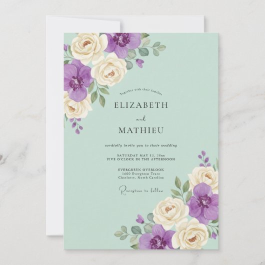 Munt Violet Bloemblad Bruiloft Kaart (Voorkant)