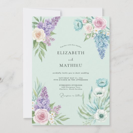 Munt Violet Boeket Eucalyptus Bruiloft Kaart (Voorkant)