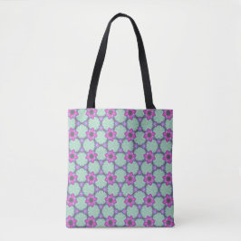 Munt & Violet Geometrisch Bloempatroon Boodschappe Tote Bag