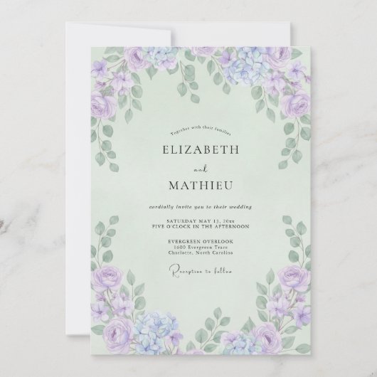 Munt Violet Loofwerk Eucalyptus Bruiloft Kaart (Voorkant)