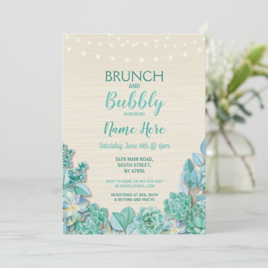 Munt voor Vrijgezellenfeest Brunch & Bubble Succul Kaart (Staand voorkant)