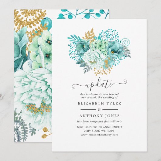 Munt Waterverf Bloemen Bruiloft Update Kaart (Voorkant / Achterkant)