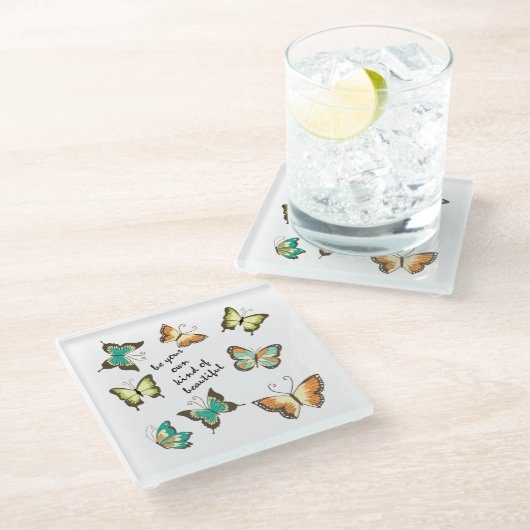 Munt Wees je eigen mooie vlinders Glazen Onderzetter (Schuin)