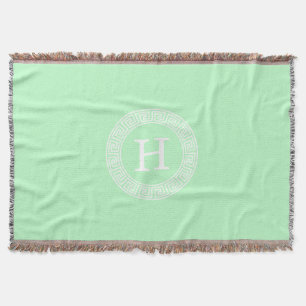 Munt WHT Greek Key RND Lijst Initiaal monogram Deken
