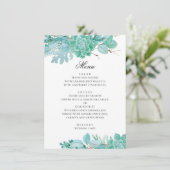 Munt winter bloemenbruiloft. Waterverf vetplanten Menu (Staand voorkant)