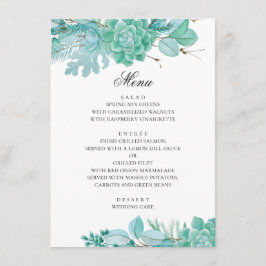 Munt winter bloemige bruiloft. Waterverf succulent Menu