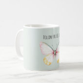 Munt Wit Geel Roze Teal Vlinder Koffiemok (Voorkant links)