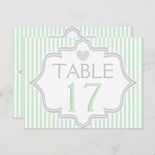 Munt, wit, grijze strepen trouwtafel nummer briefkaart (Voorkant / Achterkant)