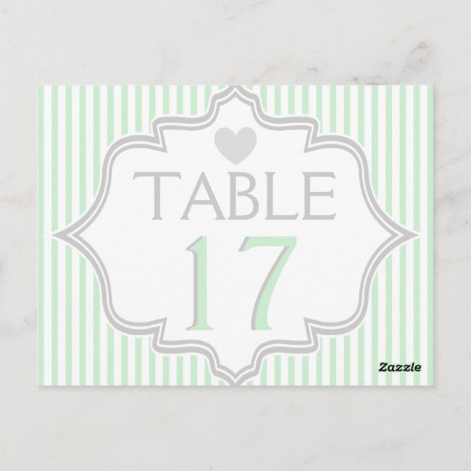 Munt, wit, grijze strepen trouwtafel nummer briefkaart (Achterkant)