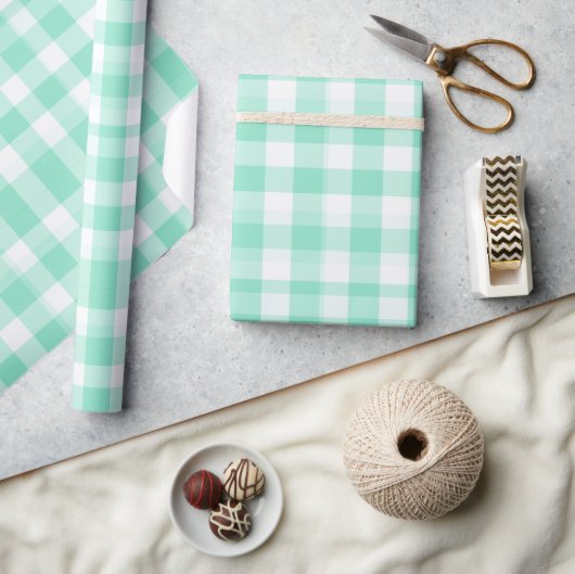 Munt Wit Verse Zomerbries Geruite Patroon Cadeaupapier (Crafts)