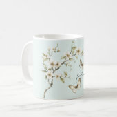 Munt Witte Bloemen Vlinders Bruids Bruiloft Koffiemok (Voorkant links)