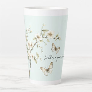 Munt Witte Bloemen Vlinders Latte Mok