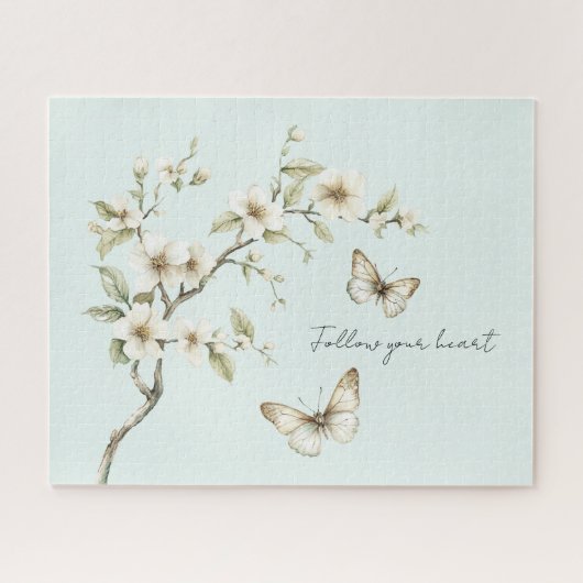 Munt Witte Bloemen Vlinders   Legpuzzel (Horizontaal)