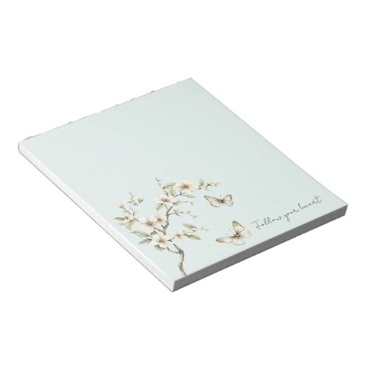 Munt Witte Bloemen Vlinders Notitieblok (Schuin)