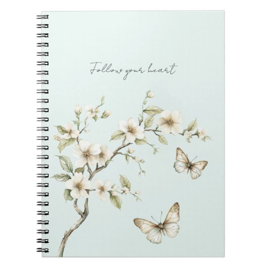 Munt Witte Bloemen Vlinders Notitieboek (Voorkant)